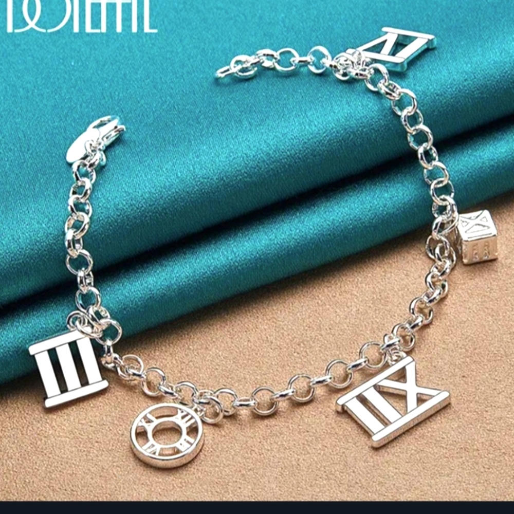 Silver Roman Numeral Charm Bracelet
